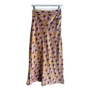 Free People satin midi skirt size 2 mustard yellow floral print